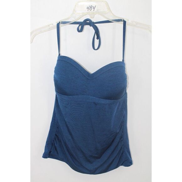 Athleta Molded Bandeau Tankini Swim Top Navy Ruched Padded Small 75158 - Picture 2 of 8